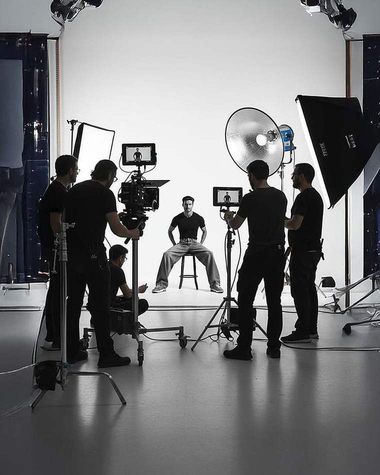 Behind the scenes of a studio photoshoot