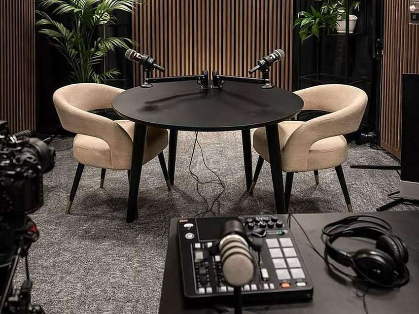 Acoustically treated podcast recording room